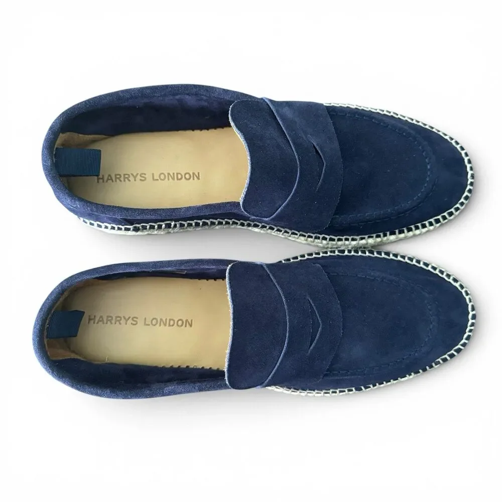 Harrys London Riviera Suede Espadrilles Men 43 1/2 EU 10.5 US Blue Penny Loafer